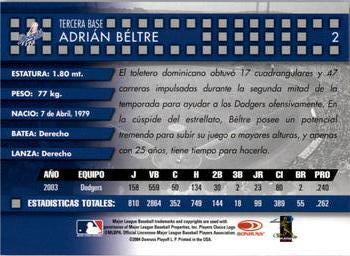 2004 Donruss Estrellas #2 Adrian Beltre Back