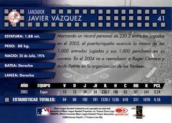 2004 Donruss Estrellas #41 Javier Vazquez Back