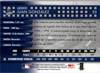 2004 Donruss Estrellas #55 Juan Gonzalez Back