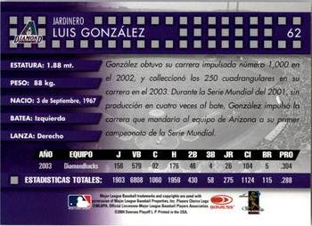 2004 Donruss Estrellas #62 Luis Gonzalez Back