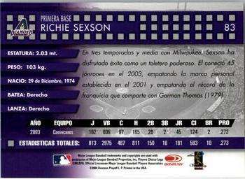 2004 Donruss Estrellas #83 Richie Sexson Back