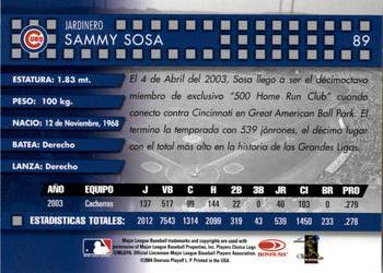 2004 Donruss Estrellas #89 Sammy Sosa Back