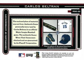 2003 Playoff Piece of the Game #POG-20 Carlos Beltran Back