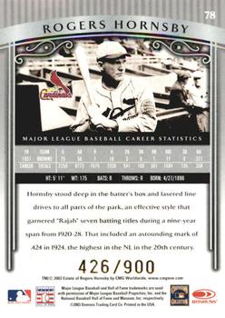 2003 Donruss Timeless Treasures #78 Rogers Hornsby Back