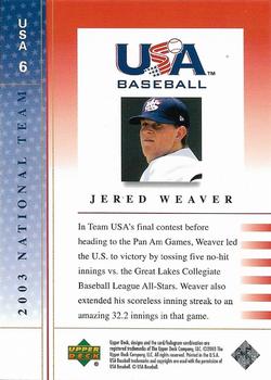 2003 Upper Deck USA Baseball National Team #USA 6 Jered Weaver Back