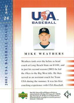 2003 Upper Deck USA Baseball National Team #USA 24 Mike Weathers Back