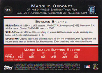 2009 Bowman #119 Magglio Ordonez Back