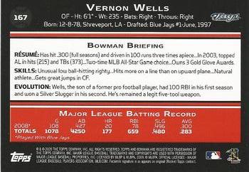 2009 Bowman #167 Vernon Wells Back