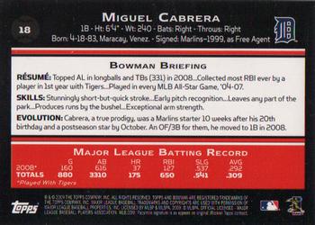 2009 Bowman #18 Miguel Cabrera Back