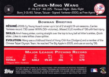 2009 Bowman #5 Chien-Ming Wang Back