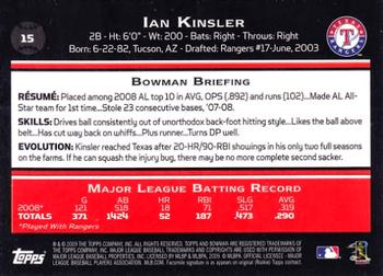 2009 Bowman #15 Ian Kinsler Back