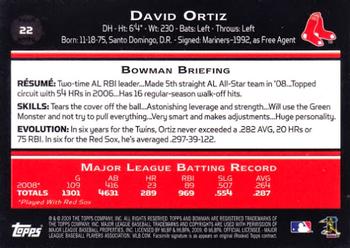 2009 Bowman #22 David Ortiz Back