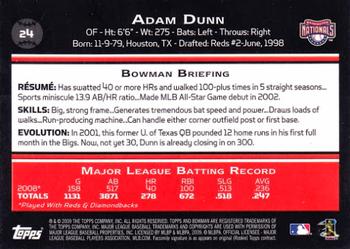 2009 Bowman #24 Adam Dunn Back