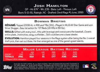 2009 Bowman #54 Josh Hamilton Back