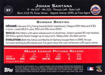 2009 Bowman #57 Johan Santana Back