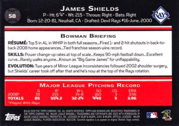 2009 Bowman #58 James Shields Back
