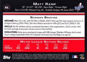2009 Bowman #61 Matt Kemp Back