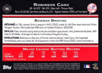 2009 Bowman #71 Robinson Cano Back