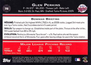 2009 Bowman #78 Glen Perkins Back