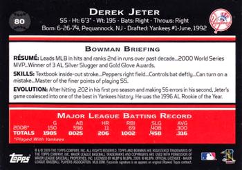 2009 Bowman #80 Derek Jeter Back