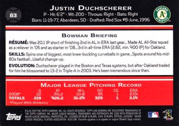 2009 Bowman #83 Justin Duchscherer Back