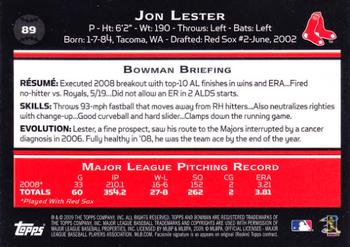 2009 Bowman #89 Jon Lester Back