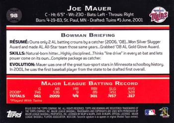 2009 Bowman #98 Joe Mauer Back