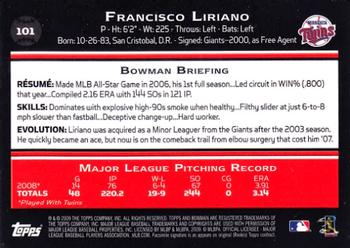 2009 Bowman #101 Francisco Liriano Back