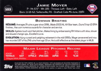 2009 Bowman #103 Jamie Moyer Back