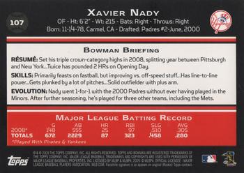 2009 Bowman #107 Xavier Nady Back