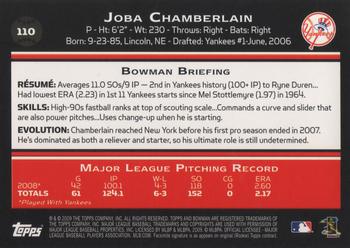 2009 Bowman #110 Joba Chamberlain Back
