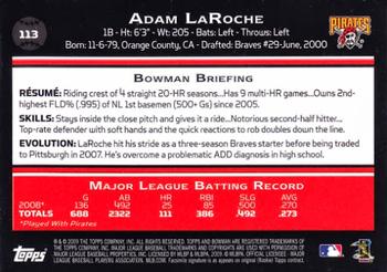 2009 Bowman #113 Adam LaRoche Back