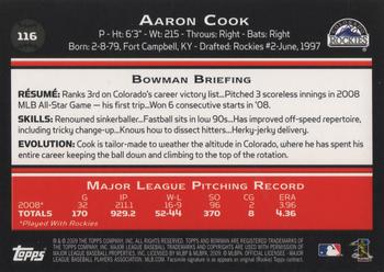 2009 Bowman #116 Aaron Cook Back
