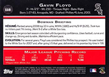 2009 Bowman #118 Gavin Floyd Back