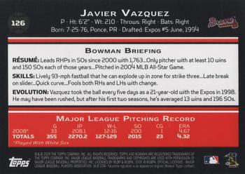2009 Bowman #126 Javier Vazquez Back