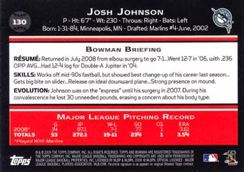 2009 Bowman #130 Josh Johnson Back