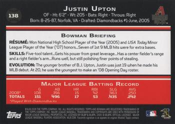 2009 Bowman #138 Justin Upton Back