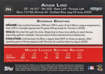 2009 Bowman #141 Adam Lind Back