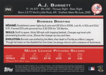 2009 Bowman #145 A.J. Burnett Back