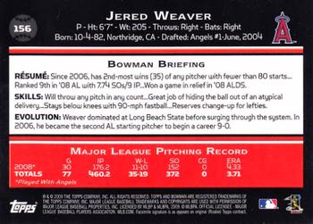 2009 Bowman #156 Jered Weaver Back