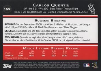 2009 Bowman #169 Carlos Quentin Back