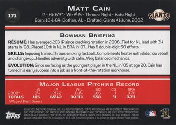 2009 Bowman #171 Matt Cain Back