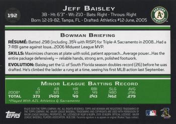 2009 Bowman #192 Jeff Baisley Back