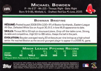 2009 Bowman #194 Michael Bowden Back