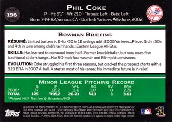 2009 Bowman #196 Phil Coke Back