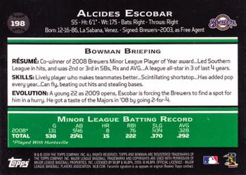 2009 Bowman #198 Alcides Escobar Back