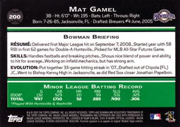 2009 Bowman #200 Mat Gamel Back