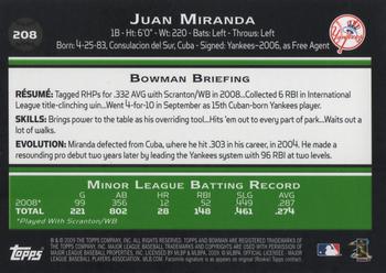 2009 Bowman #208 Juan Miranda Back