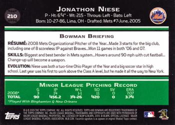 2009 Bowman #210 Jonathon Niese Back