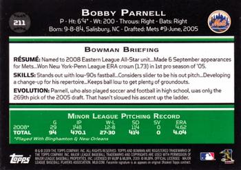 2009 Bowman #211 Bobby Parnell Back
